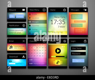 Les éléments de l'interface mobile avec papier peint couleur, de conception pour les applications Banque D'Images