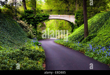 Chemin Des Bois sous un pont à Longwood Gardens, New York. Banque D'Images