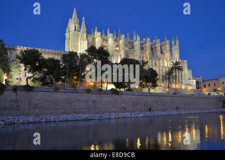 La Cathédrale La Seu, la cathédrale de Palma, à la brunante, Palma, Majorque, Îles Baléares, Espagne Banque D'Images