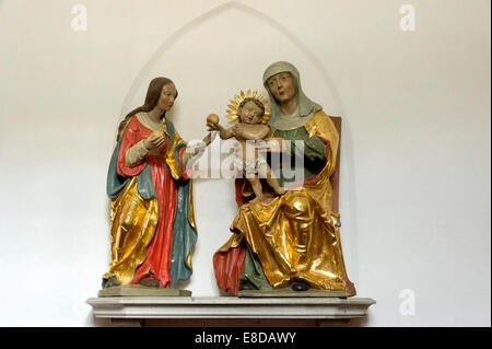 Groupe marial gothique dans le hall, l'église baroque de l'assomption de Sainte Marie, abbaye, Ettal Ettal, Haute-Bavière, Bavière Banque D'Images