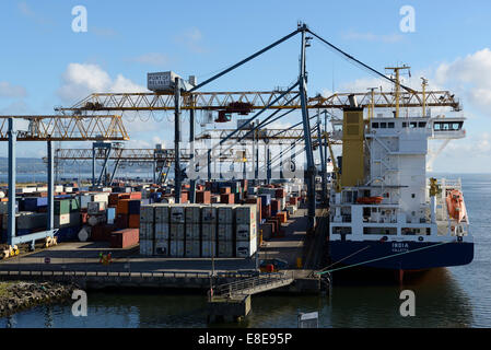 Le porte-conteneurs Inde accosté au port de Belfast, Irlande du Nord UK Banque D'Images