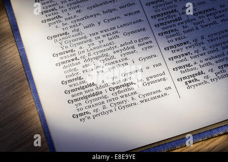 Close up detail d'un Welsh English Dictionary Banque D'Images