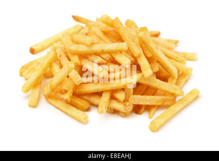 Tas de fried potato chip sticks isolated on white Banque D'Images