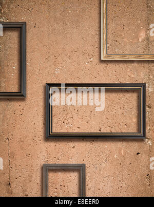 La texture du béton avec beaucoup de détails et composition des cadres en bois Banque D'Images