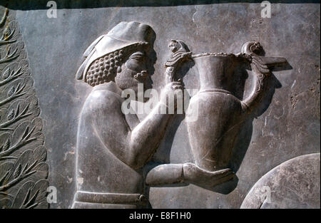 Le soulagement d'un homme portant une arménienne navire, l'Apadana, Persepolis, Iran Banque D'Images