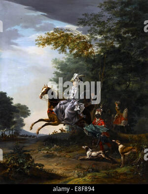 Marie-Antoinette (1755-1793) de la chasse avec des chiens. Artiste : Brun de Versoix, Louis-Auguste (1758-1815) Banque D'Images