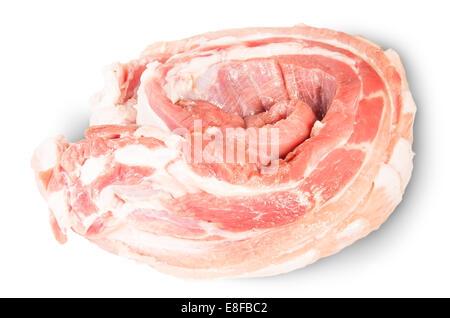 Côtes de porc cru sur un rouleau isolé sur fond blanc Banque D'Images