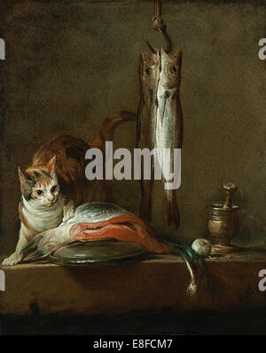 Nature morte au chat et poisson. Artiste : Chardin, Jean-Baptiste Siméon (1699-1779) Banque D'Images