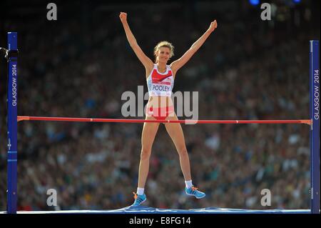 Isobel Pooley (FRA) célèbre. Saut en hauteur femmes. Athlétisme - Hampden Park - Glasgow - Royaume-Uni - 01/08/2014 - Jeux du Commonwealth - Gl Banque D'Images