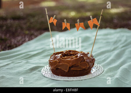 Gâteau d'anniversaire décorée de drapeaux Banque D'Images