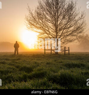 Royaume-uni, Angleterre, Berkshire, l'homme en regardant le lever du soleil Banque D'Images