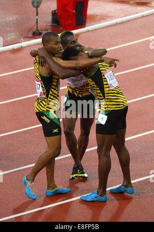 Clean Sweep pour la Jamaïque ! Rasheed Dwyer (JAM) remporte la médaille d'or. Warren Weir(JAM) Médaille d'argent et Jason Livermore (JAM) Bronze Banque D'Images