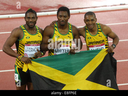 Clean Sweep pour la Jamaïque ! Rasheed Dwyer (JAM) remporte la médaille d'or. Warren Weir(JAM) Médaille d'argent et Jason Livermore (JAM) Bronze Banque D'Images