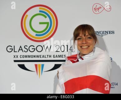 Le porte-drapeau pour la cérémonie de clôture, Kate Richardson-Walsh, Angleterre le hockey. Conférence de presse de l'équipe Angleterre - salle de conférence SECC Banque D'Images