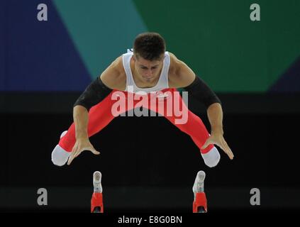 Max Whitlock (FRA). L'équipe de mens final. Les barres parallèles. La gymnastique artistique - l'ESS Hydro - Glasgow - Royaume-Uni - 29/07/2014 Banque D'Images