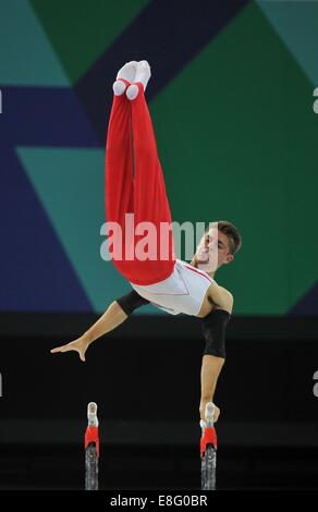 Max Whitlock (FRA). L'équipe de mens final. Les barres parallèles. La gymnastique artistique - l'ESS Hydro - Glasgow - Royaume-Uni - 29/07/2014 Banque D'Images