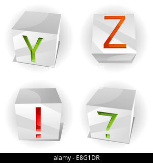 Cube 3D lettres alphabet Z,Y,ponctuation Banque D'Images