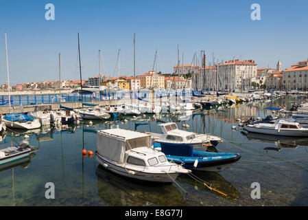 Bateaux amarrés dans le port, Piran, Slovénie. Banque D'Images