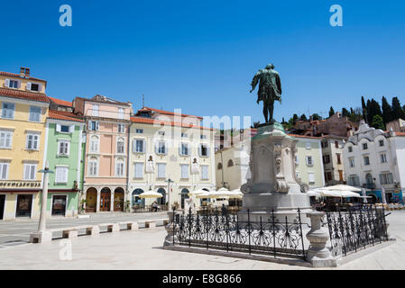 La place Tartini, Piran, Slovénie. Banque D'Images