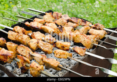 Brochettes de poulet frit sur le grill Banque D'Images