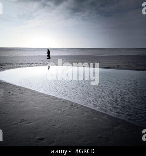 Seascape pittoresque avec des gens walking on beach Banque D'Images