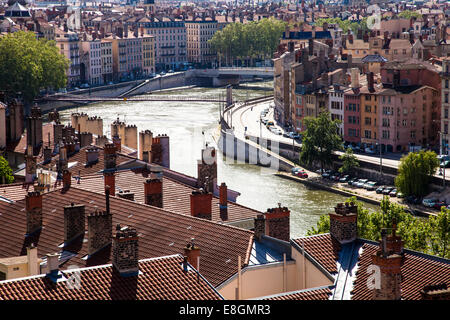 Vue sur le centre-ville de Lyon, Rhône-Alpes, France Banque D'Images