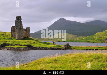 Les ruines de château Ardvreck, Loch Assynt, Sutherland, Highland, Ecosse, Royaume-Uni Banque D'Images