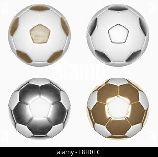 Set de 4 ballons de soccer brillant isolé sur fond blanc Banque D'Images