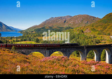 Passage du Train à vapeur Jacobite viaduc de Glenfinnan, Lochaber, Ecosse, Royaume-Uni Banque D'Images