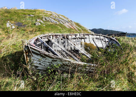 Vieux Bateau de pêche lentement en cours de récupération par nature, Bhaltos Village, Isle Of Lewis, Scotland UK Hébrides Banque D'Images