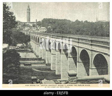 Une illustration de 1893 du Croton Aqueduct Bridge (également connu sous le nom de High Bridge), enjambant la rivière Harlem à New York. Le pont est un projet d'infrastructure historique clé du XIXe siècle. Banque D'Images