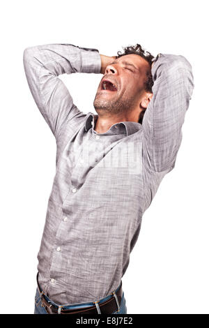 Souligné caucasian man isolated on white Banque D'Images