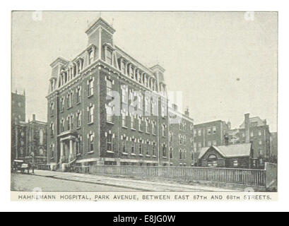 Une illustration de 1893 de King représentant l'hôpital Hahnemann, situé sur Park Avenue entre East 67th et 68th Street à New York. L'œuvre reflète la conception architecturale et le cadre urbain de l'hôpital. Banque D'Images
