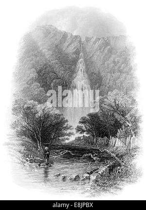 Powerscourt Waterfall Eas Chúirt un Phaoraigh Dargle river comté de Wicklow Irlande vers 1840 Banque D'Images