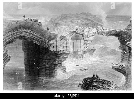 Les ponts naturels près de Ross County Clare Kilkee Irlande vers 1840 Banque D'Images
