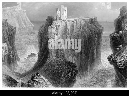 Dunseverick Castle dans le comté d'Antrim en Irlande vers 1850 Banque D'Images