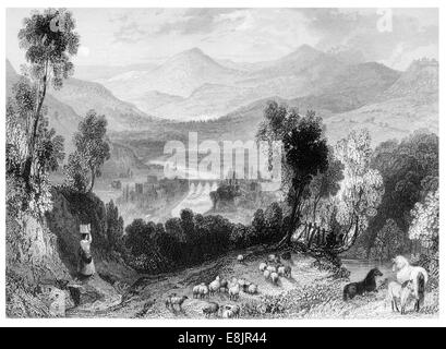 Dans Cyssyllte Pont y la vallée de Llangollen Denbighshire vers 1830 Banque D'Images