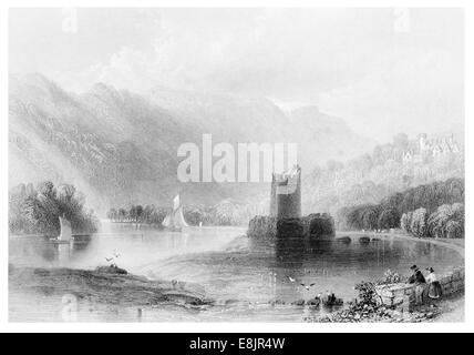 Château de Narrow Water, Carlingford Lough, Lough, Irlande. Dessiné par W H Bartlett Newry River vers 1850 Banque D'Images