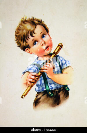 2 décembre 2009 - Carte postale imprimée en RDA montre Garçon jouant pipe, vers 1952 © Igor Golovniov/ZUMA/ZUMAPRESS.com/Alamy fil Live News Banque D'Images