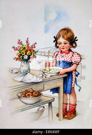 2 décembre 2009 - Carte postale imprimée en RDA montre girl coocking, vers 1952 © Igor Golovniov/ZUMA/ZUMAPRESS.com/Alamy fil Live News Banque D'Images