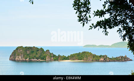 Vue de haut de l'île Ko Maphrao dans l'océan pour avaler la récolte des nids, Province de Chumpon, Thaïlande Banque D'Images