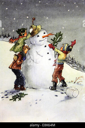 2 décembre 2009 - Reproduction de meubles anciens enfants carte postale montre la forme bonhomme de neige, 1955, URSS (crédit Image : © Igor Golovniov/ZUMA/ZUMAPRESS.com) fil Banque D'Images