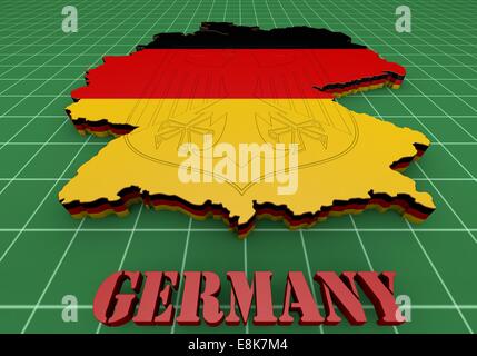 Illustration 3D de la carte de l'Allemagne avec drapeau Banque D'Images