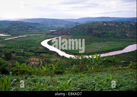 Le RWANDA, NJABORONGO VALLEY : Directement à côté de Kigali est la cette vallée avec une belle rivière et paysage rural avec des terres agricoles. Banque D'Images