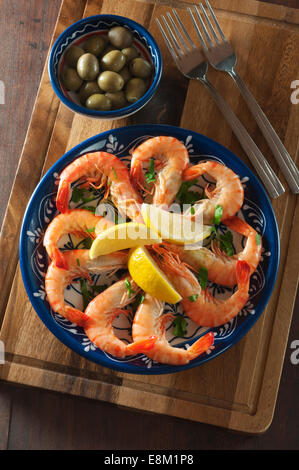 A la plancha de gambas. Langoustines style espagnol Banque D'Images