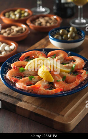 A la plancha de gambas. Langoustines style espagnol Banque D'Images