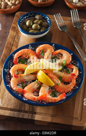 A la plancha de gambas. Langoustines style espagnol Banque D'Images