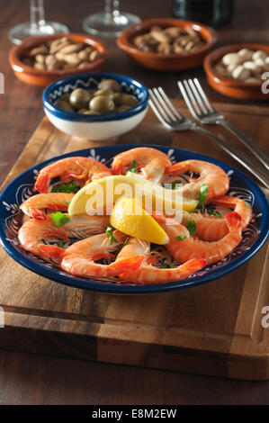 A la plancha de gambas. Langoustines style espagnol Banque D'Images