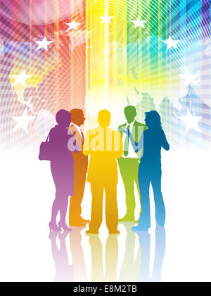 Groupe de businesspeople standing colorés et parler ensemble Banque D'Images