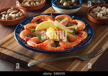 A la plancha de gambas. Langoustines style espagnol Banque D'Images